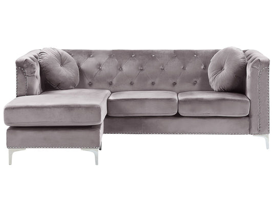 Right Hand Velvet Corner Sofa Grey FLEN