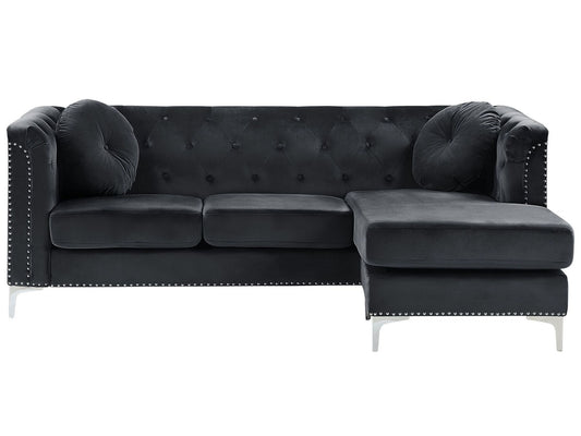 Left Hand Velvet Corner Sofa Black FLEN