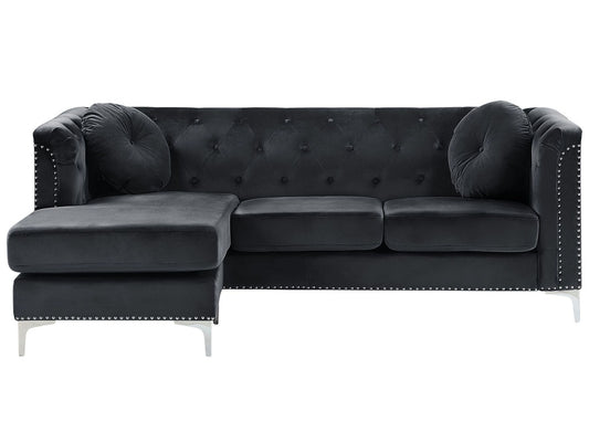 Right Hand Velvet Corner Sofa Black FLEN