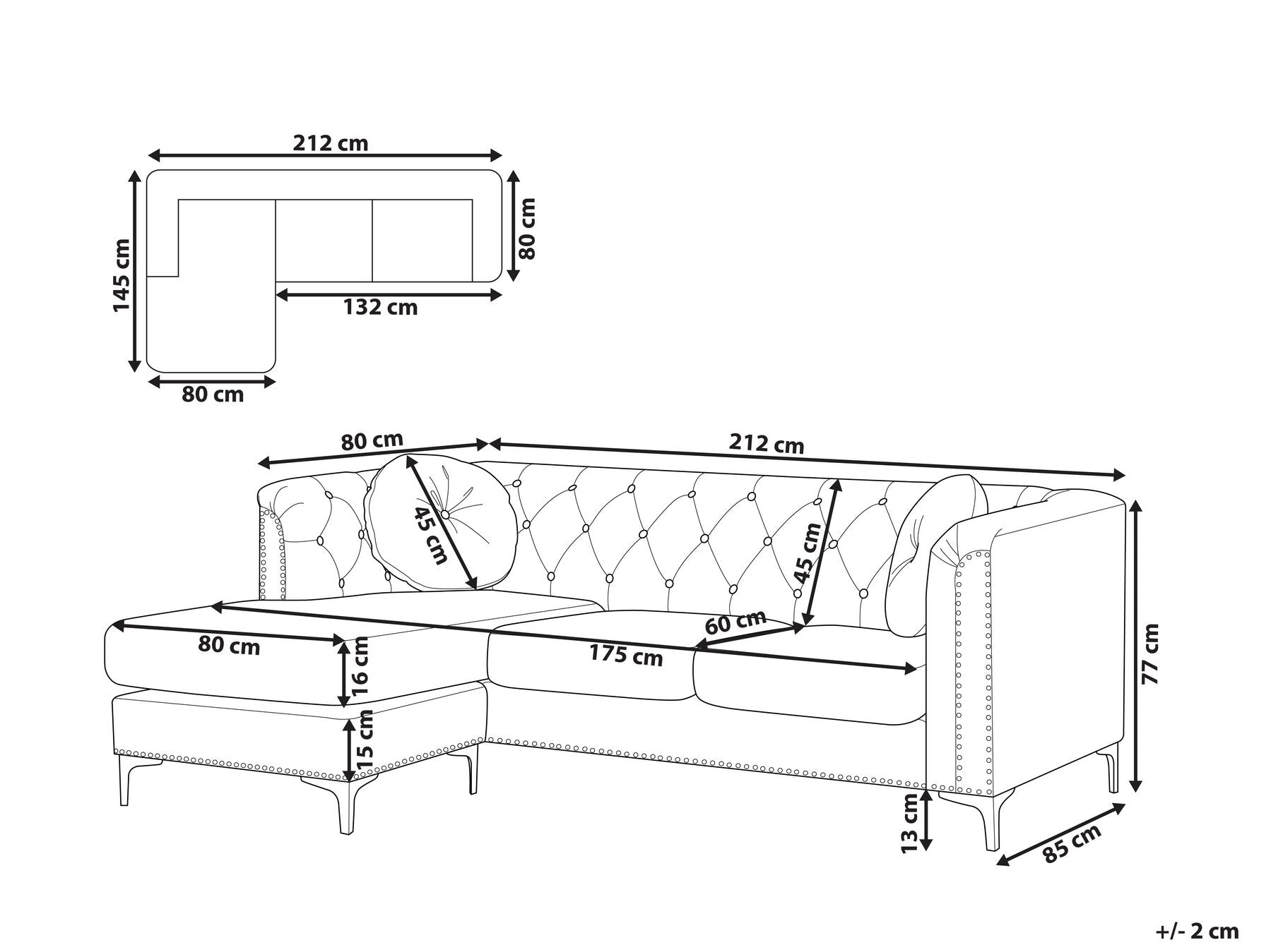 Right Hand Velvet Corner Sofa Black FLEN