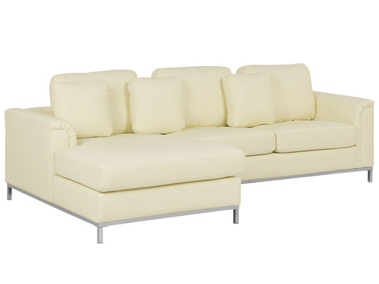 Right Hand Leather Corner Sofa Beige OSLO