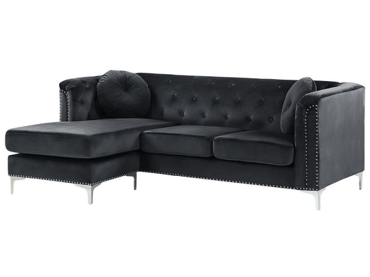 Right Hand Velvet Corner Sofa Black FLEN