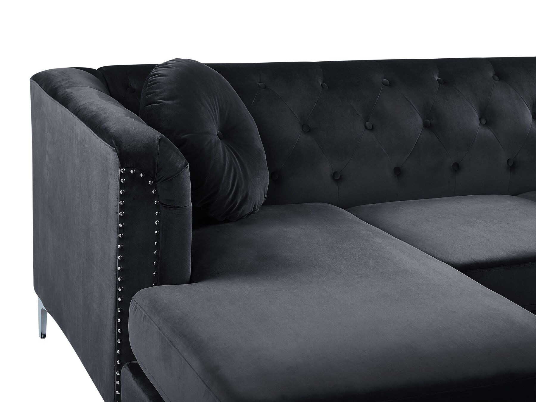 Right Hand Velvet Corner Sofa Black FLEN