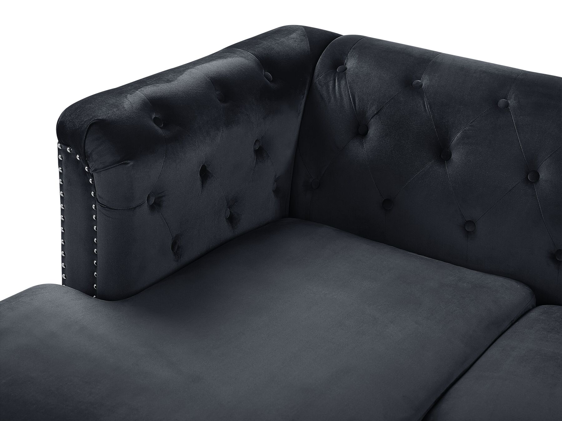 Right Hand Velvet Corner Sofa Black FLEN