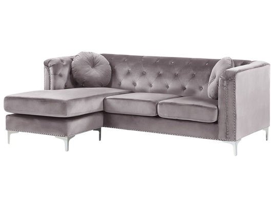 Right Hand Velvet Corner Sofa Grey FLEN