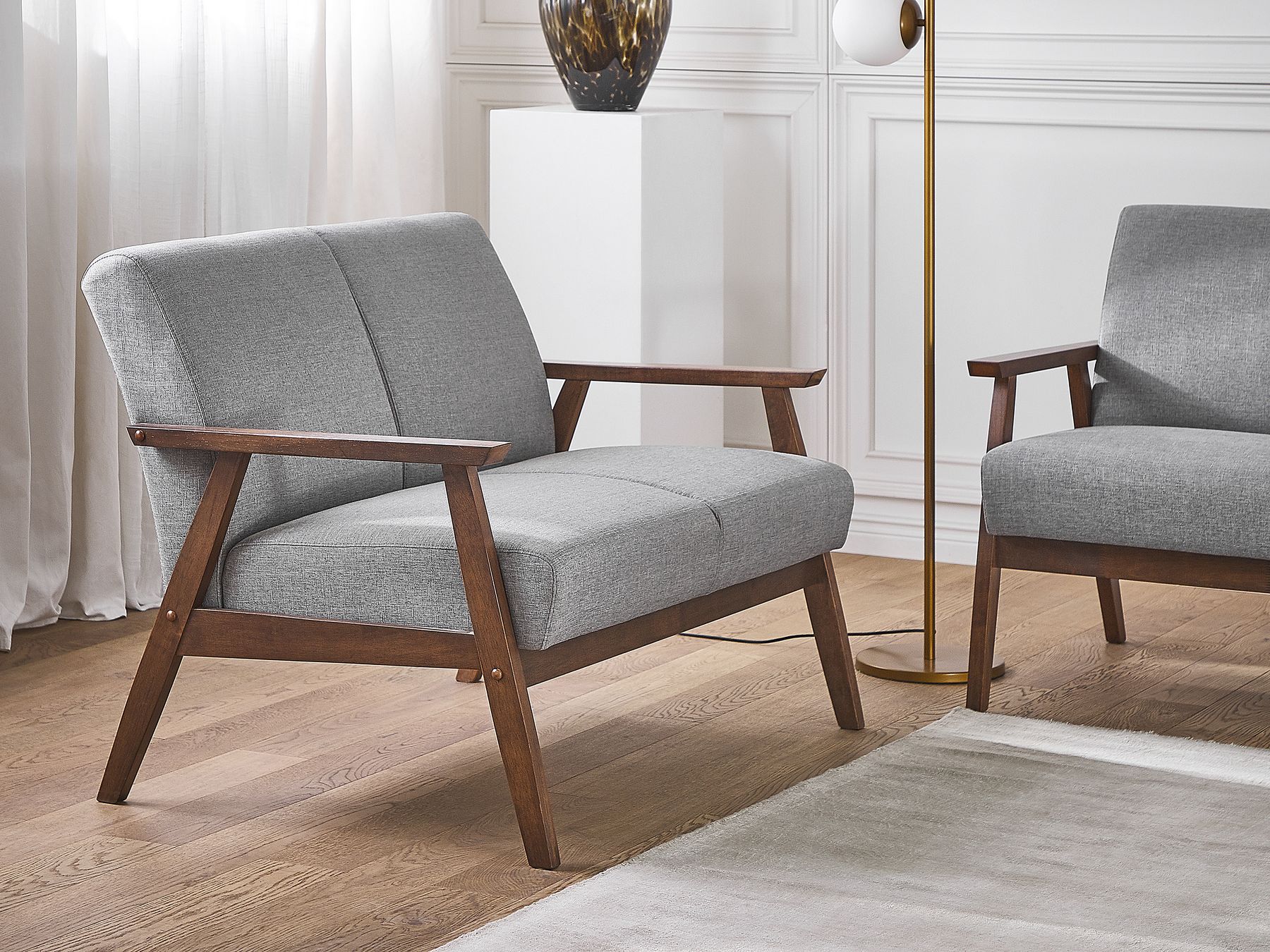 2 Seater Fabric Sofa Grey ASNES
