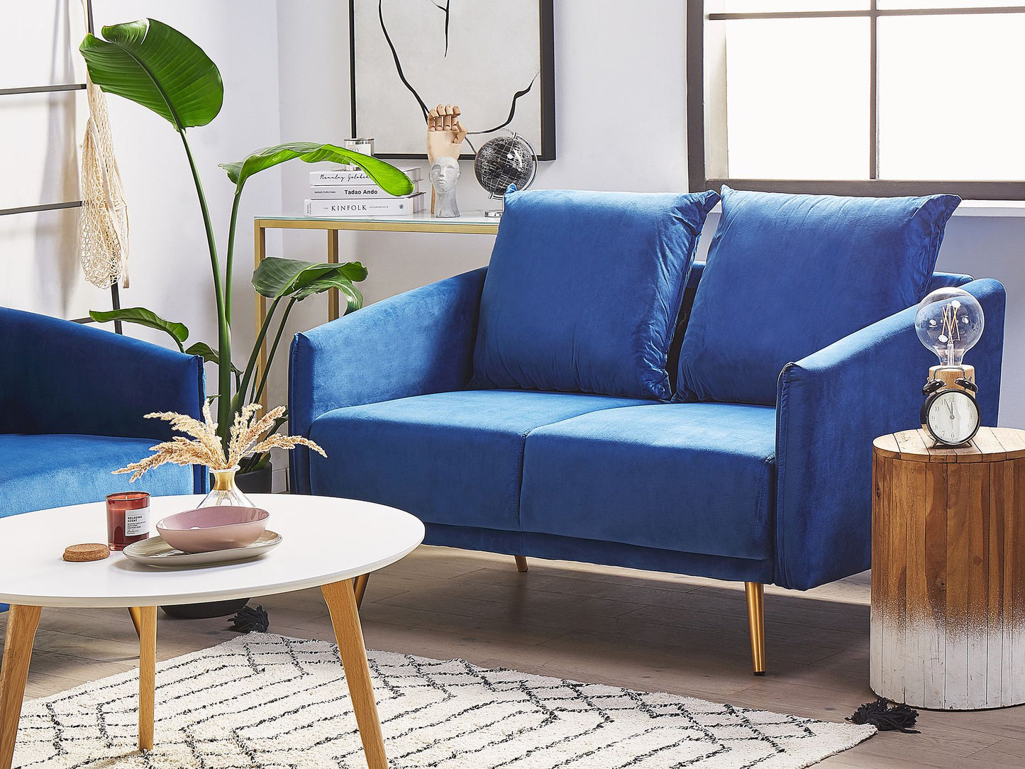 2 Seater Velvet Sofa Navy Blue MAURA