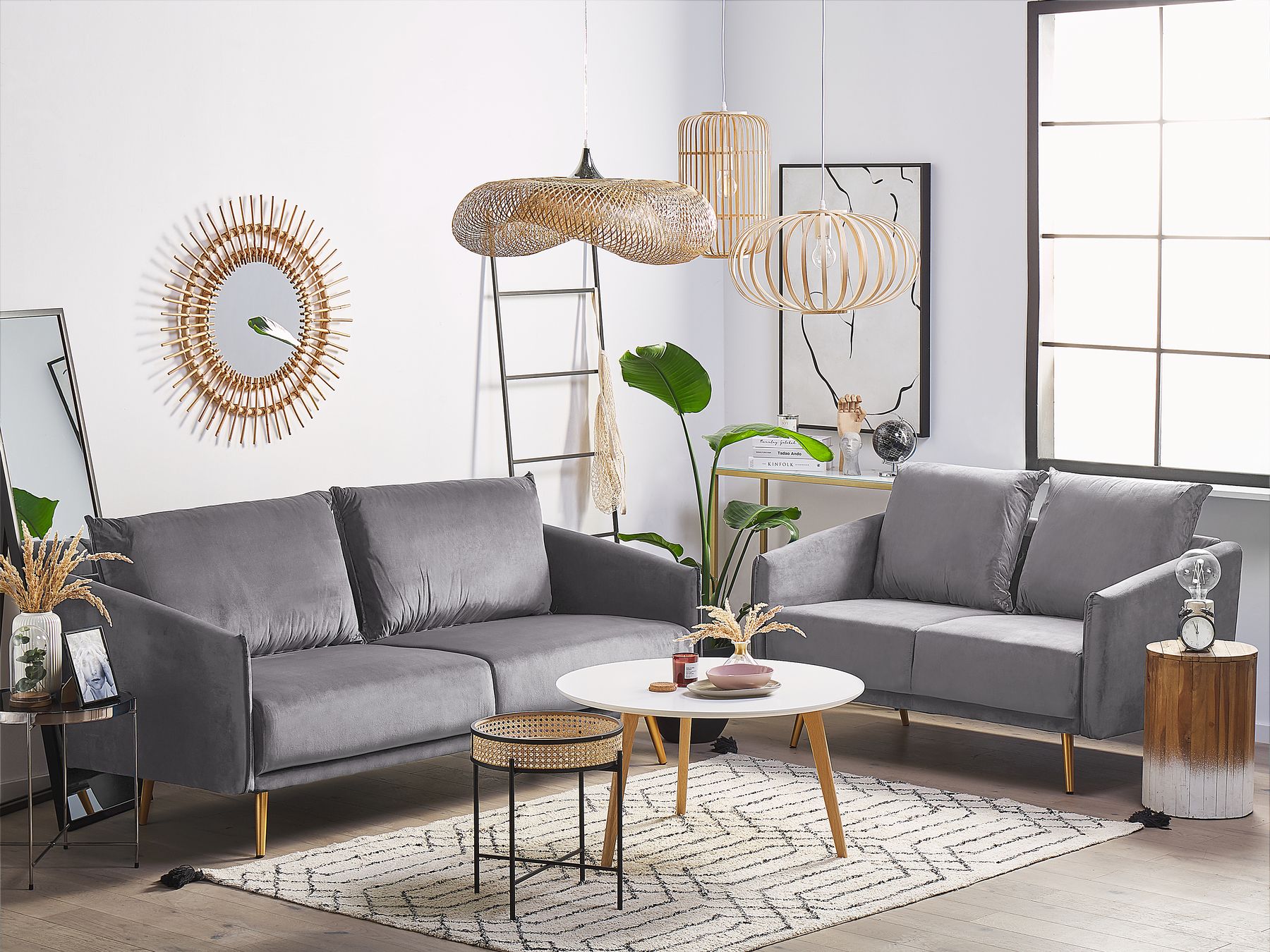 2 Seater Velvet Sofa Grey MAURA