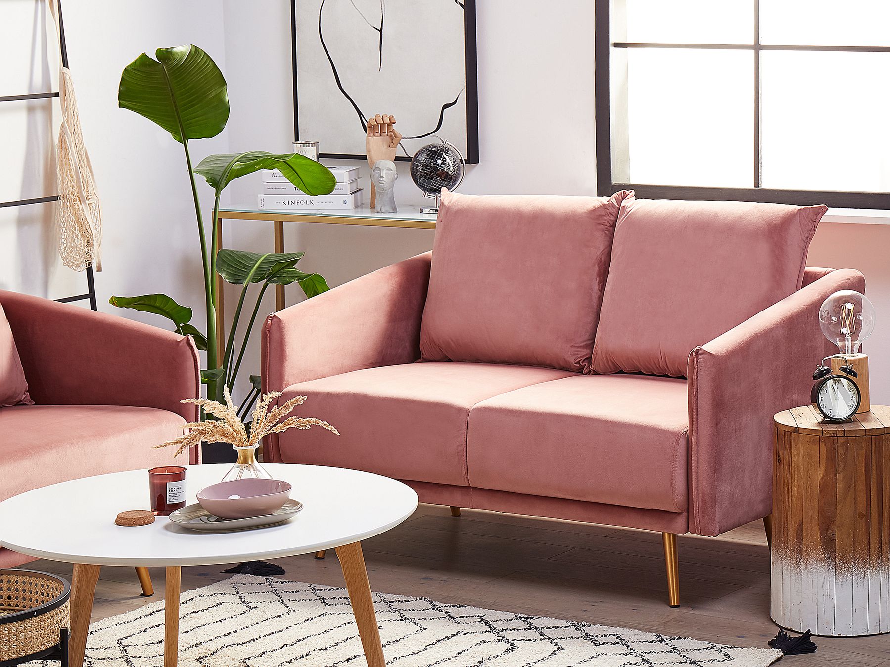 2 Seater Velvet Sofa Pink MAURA