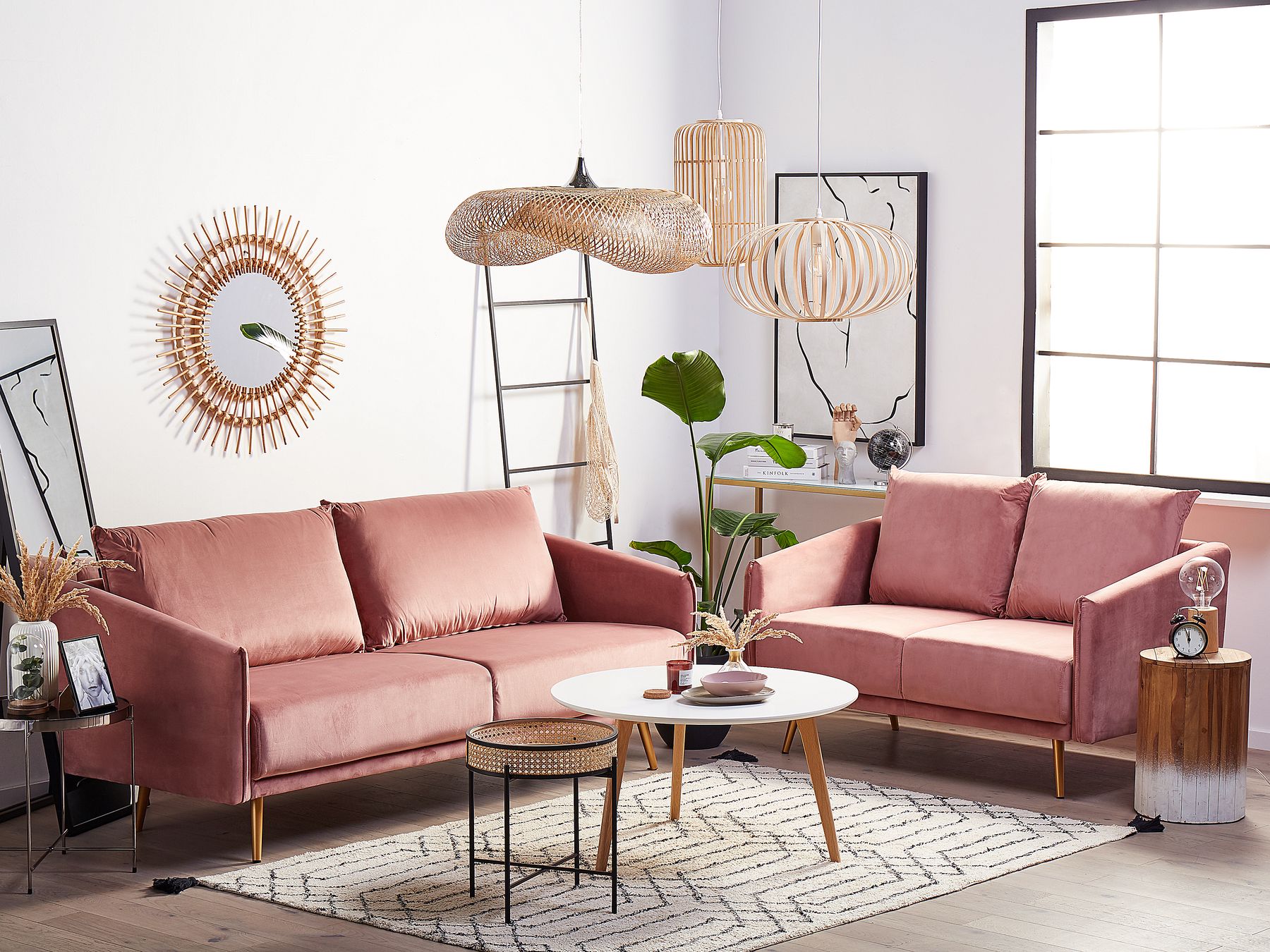 2 Seater Velvet Sofa Pink MAURA