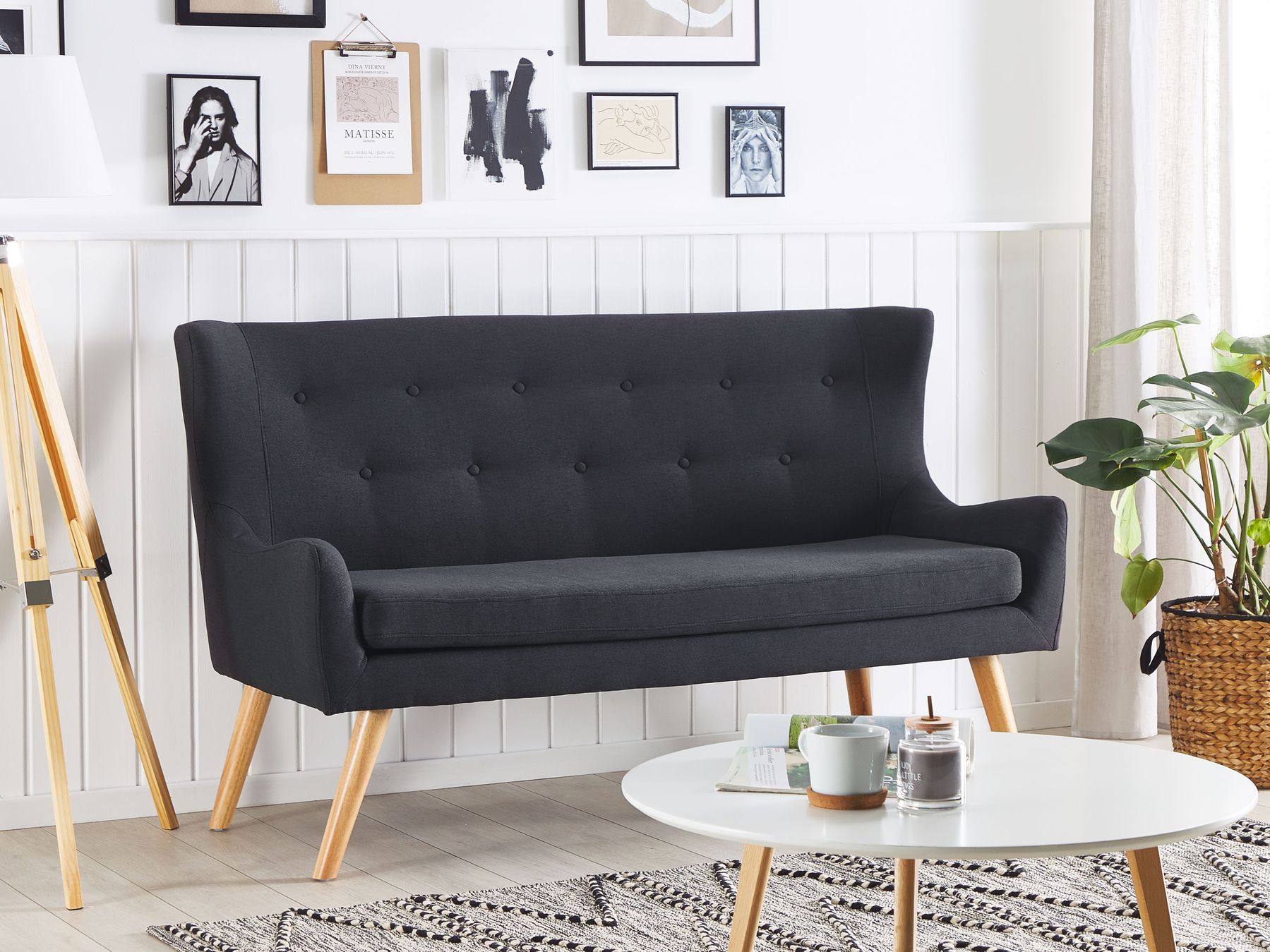 2 Seater Fabric Kitchen Sofa Black SKIBBY