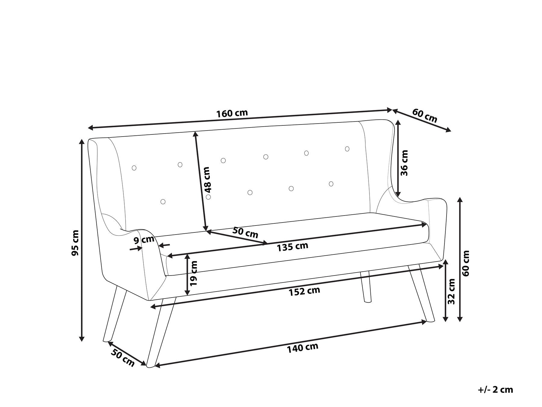 2 Seater Fabric Kitchen Sofa Black SKIBBY