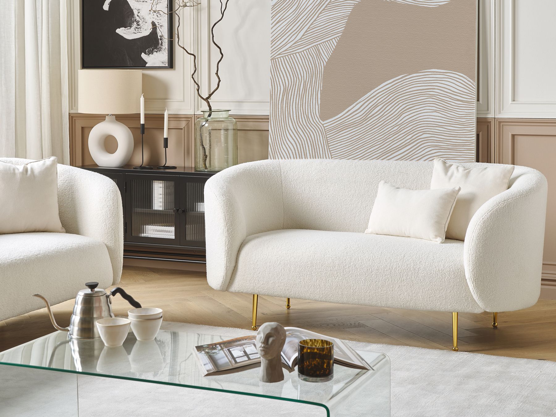 2 Seater Boucle Sofa White LOEN
