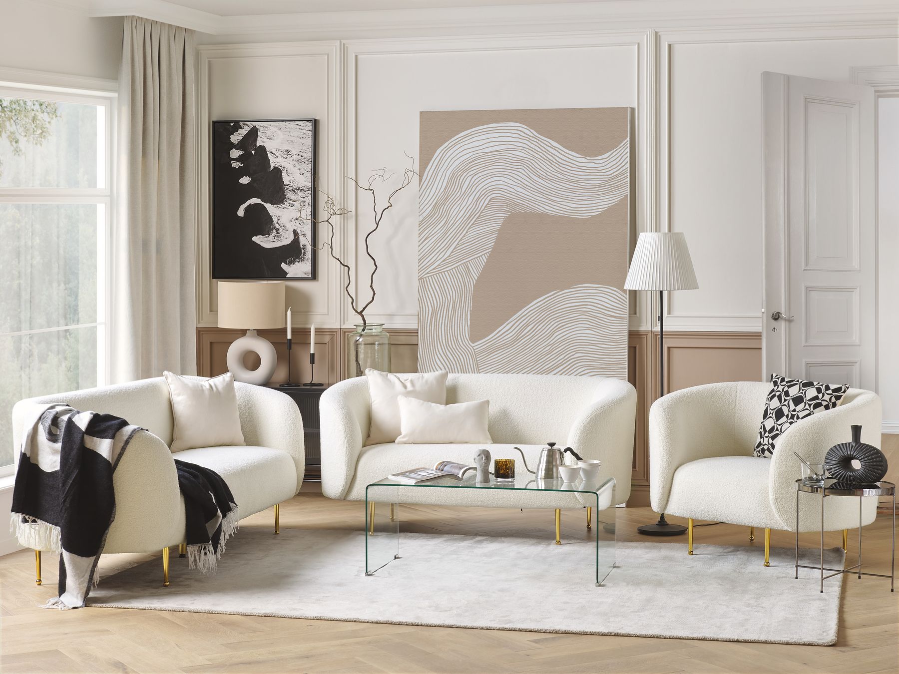 2 Seater Boucle Sofa White LOEN