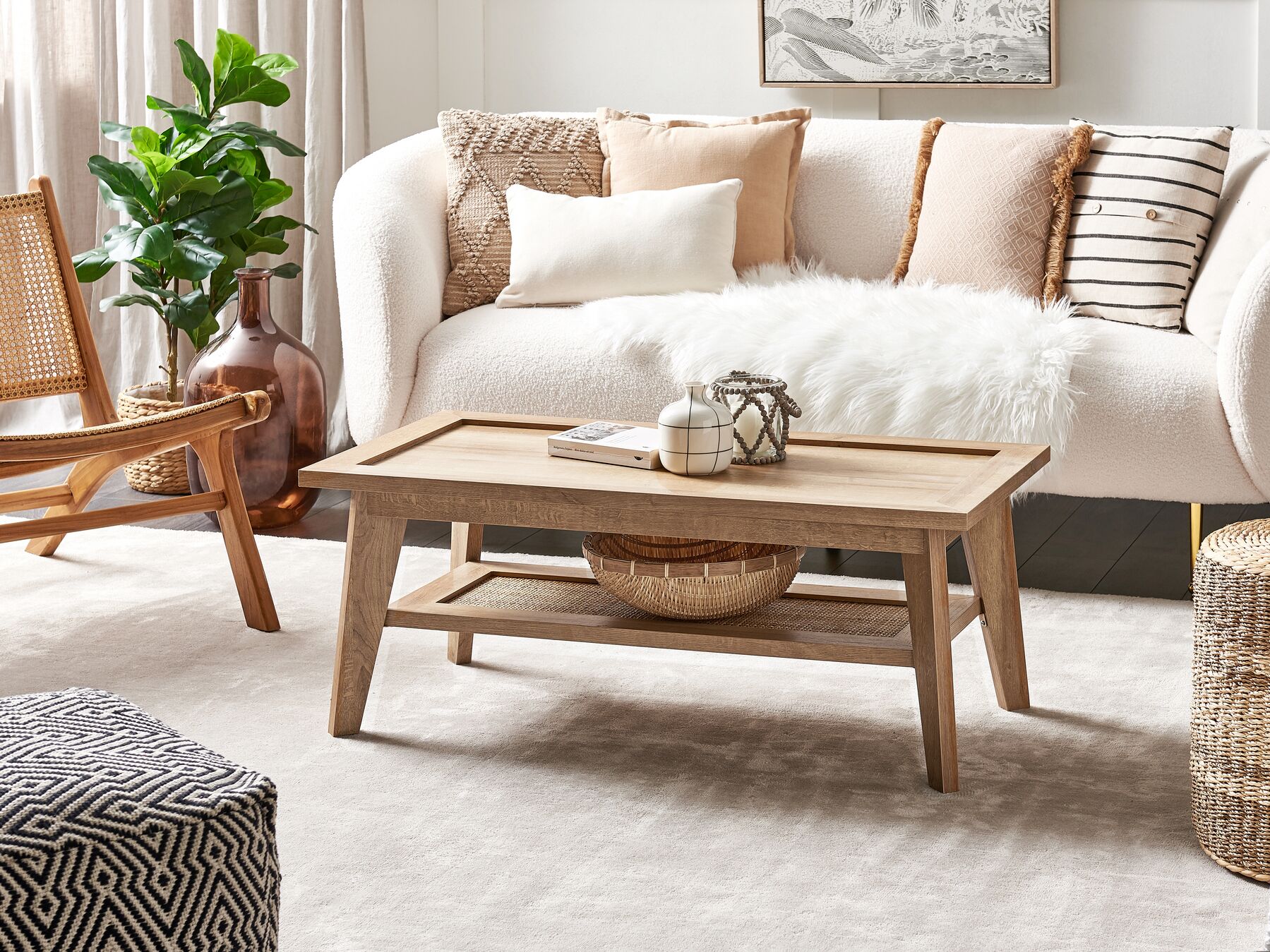 2 Seater Boucle Sofa White LOEN