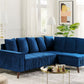 Left Hand Velvet Corner Sofa Blue GRENA