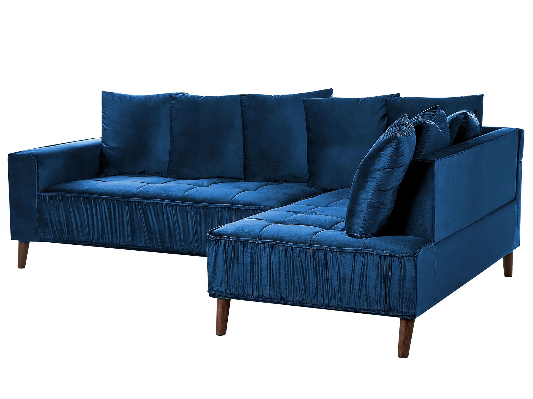 Left Hand Velvet Corner Sofa Blue GRENA