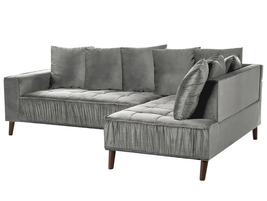 Left Hand Velvet Corner Sofa Grey GRENA