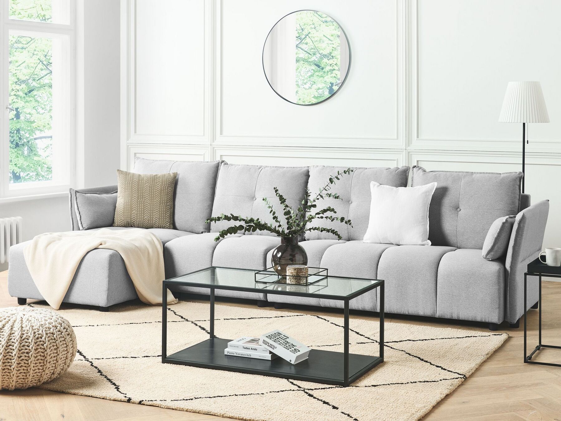 Right Hand Fabric Corner Sofa Light Grey TOMRA