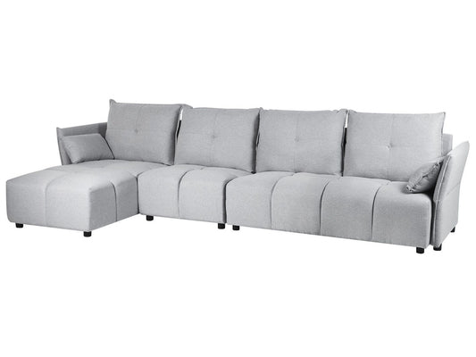 Right Hand Fabric Corner Sofa Light Grey TOMRA