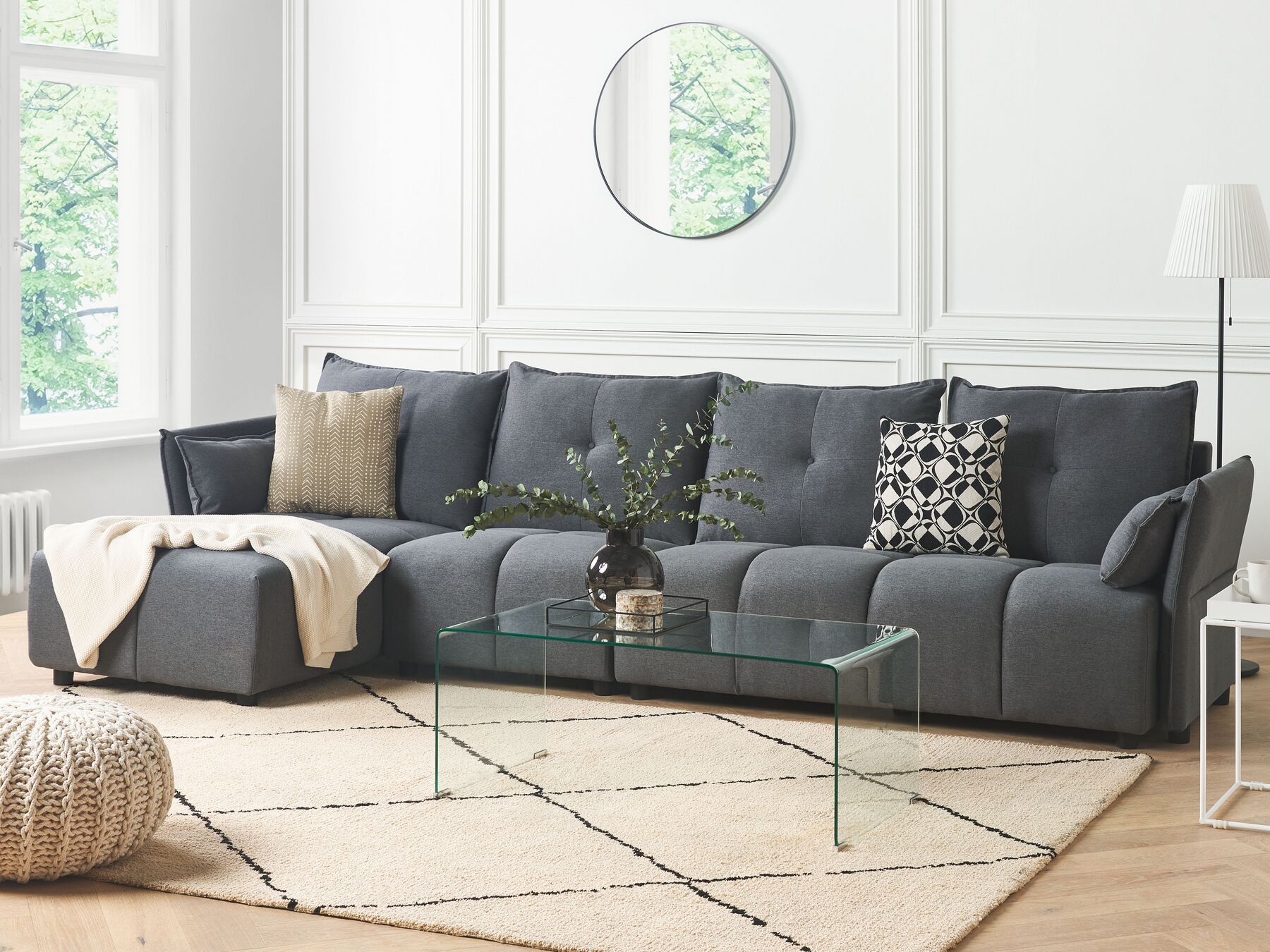 Right Hand Fabric Corner Sofa Dark Grey TOMRA