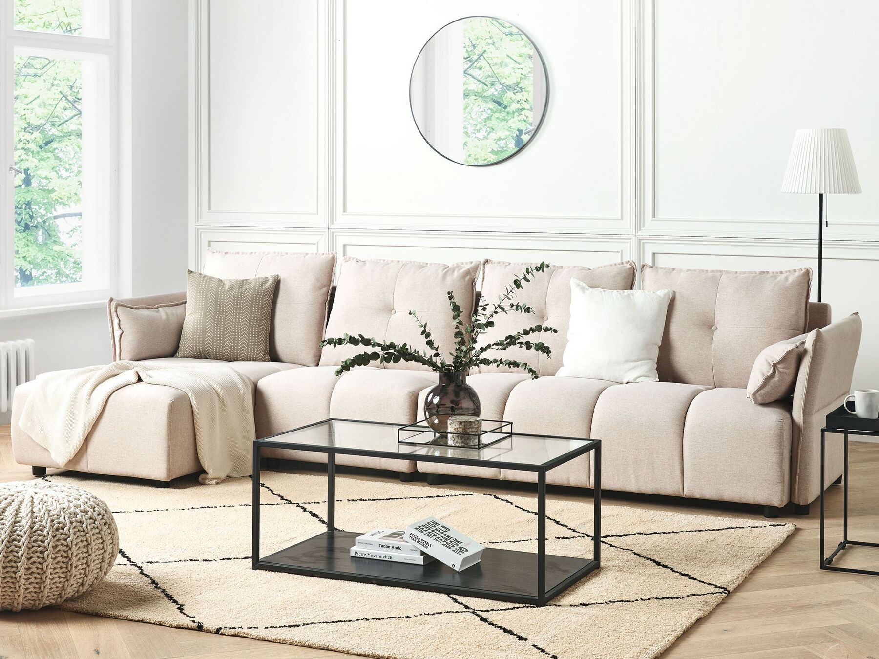 Right Hand Fabric Corner Sofa Beige TOMRA