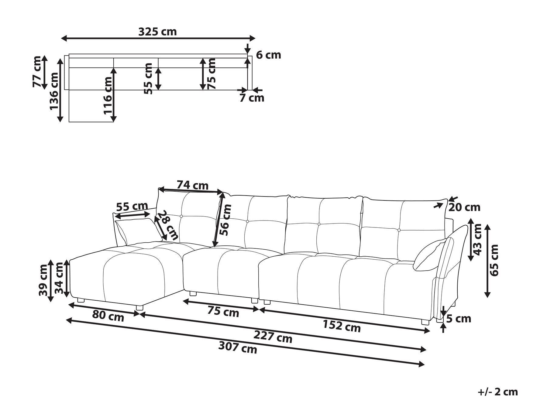 Right Hand Fabric Corner Sofa Dark Grey TOMRA