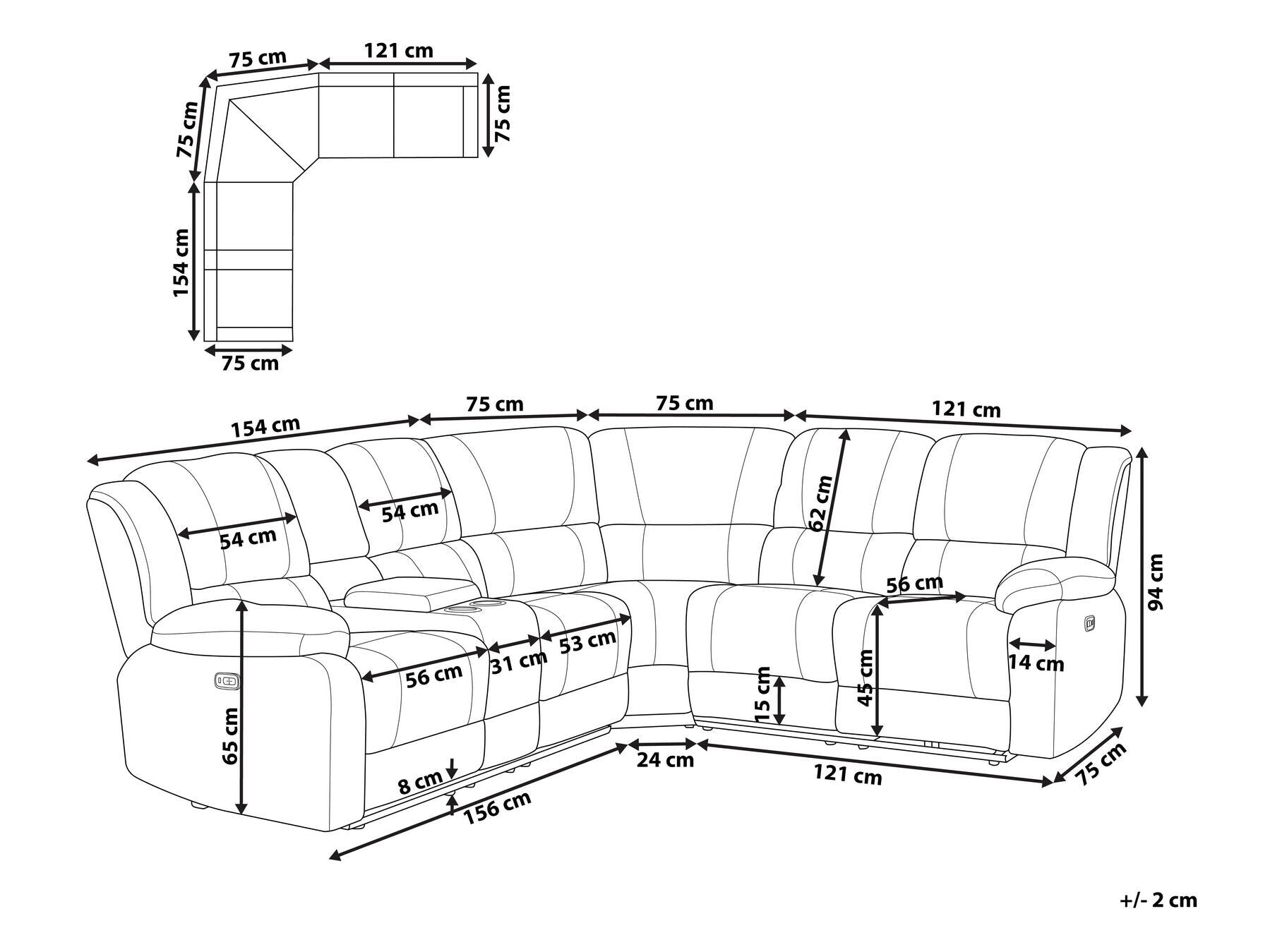 Corner Fabric Manual Recliner Sofa Beige ROKKE