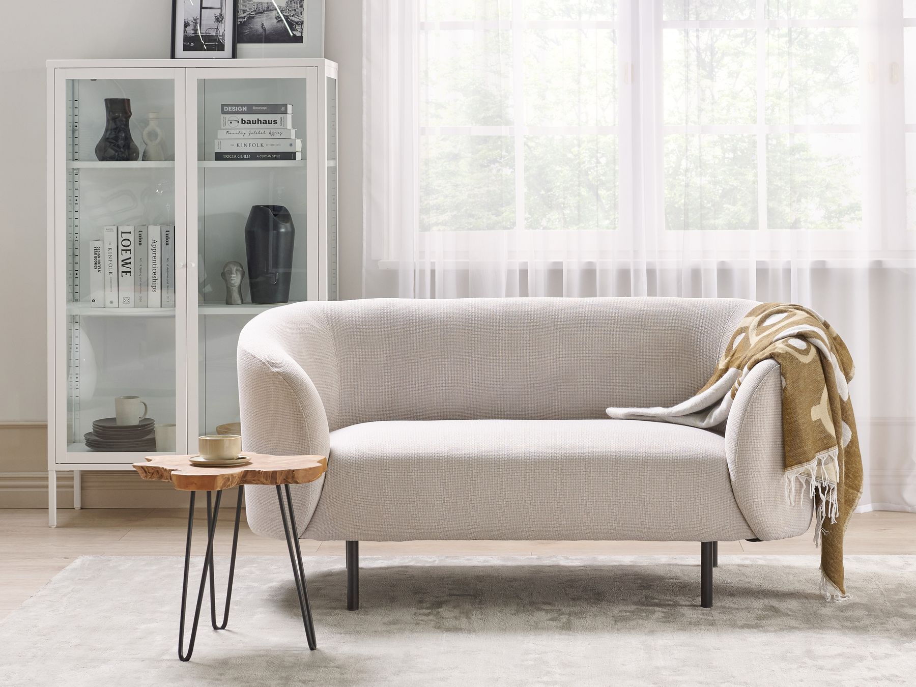 2 Seater Fabric Sofa Beige LOEN