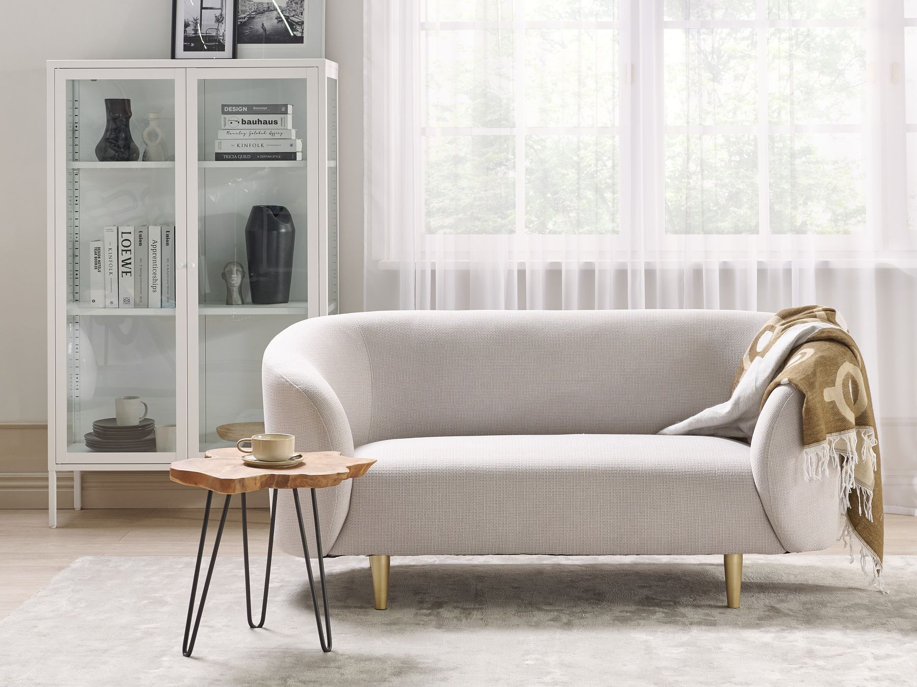 2 Seater Fabric Sofa Beige and Gold LOEN