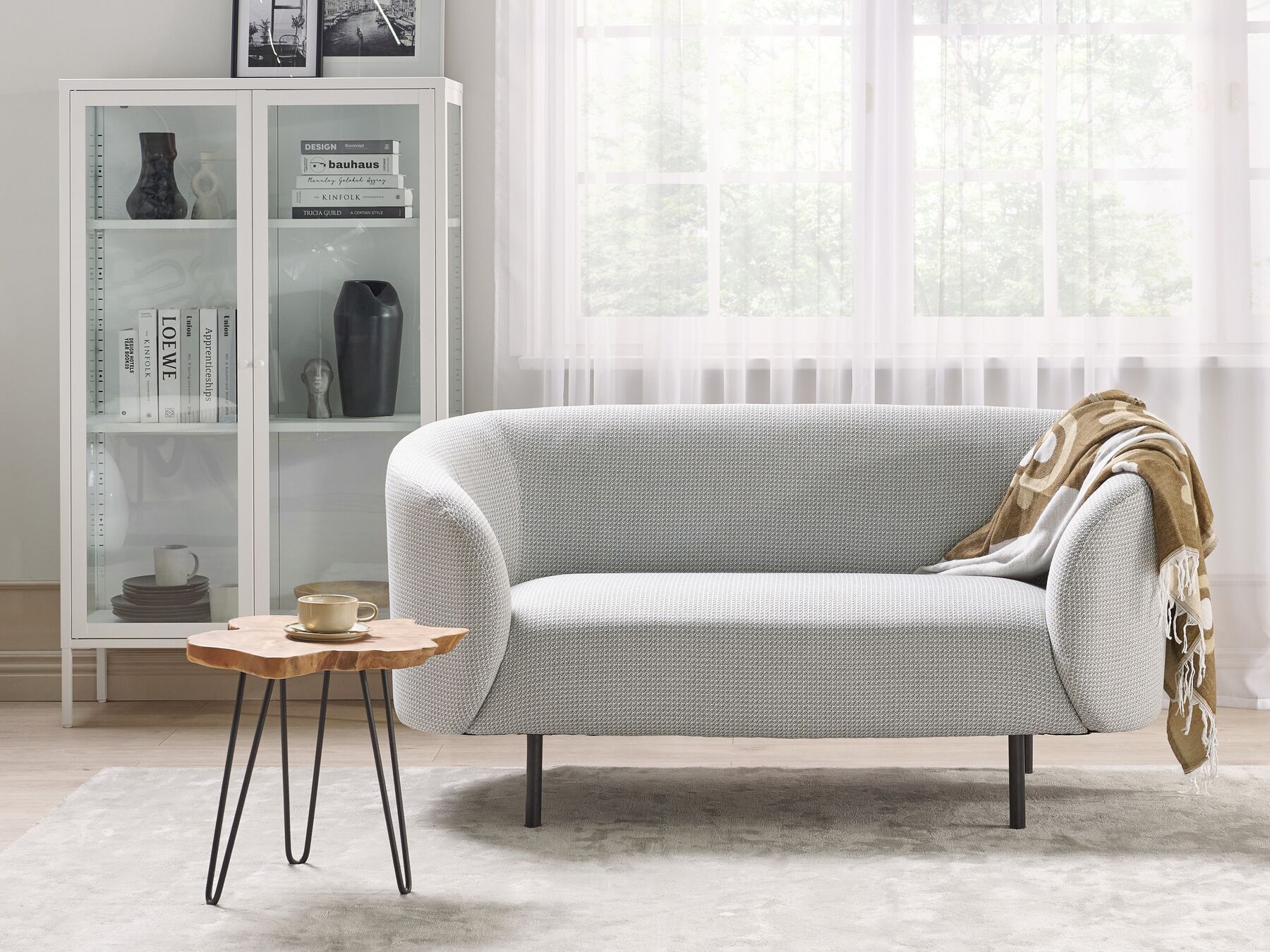 2 Seater Fabric Sofa Black and White LOEN