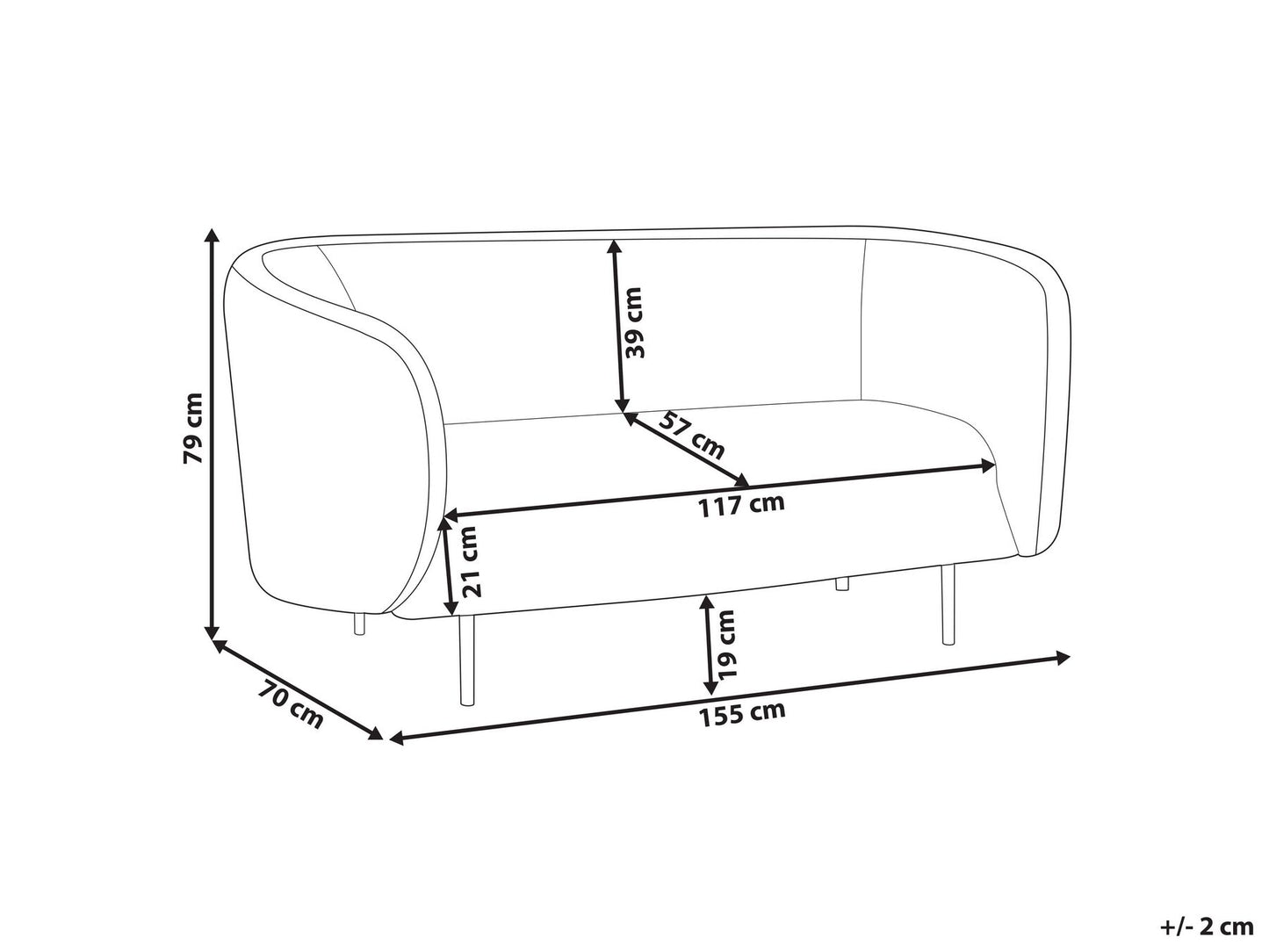 2 Seater Fabric Sofa Black and White LOEN