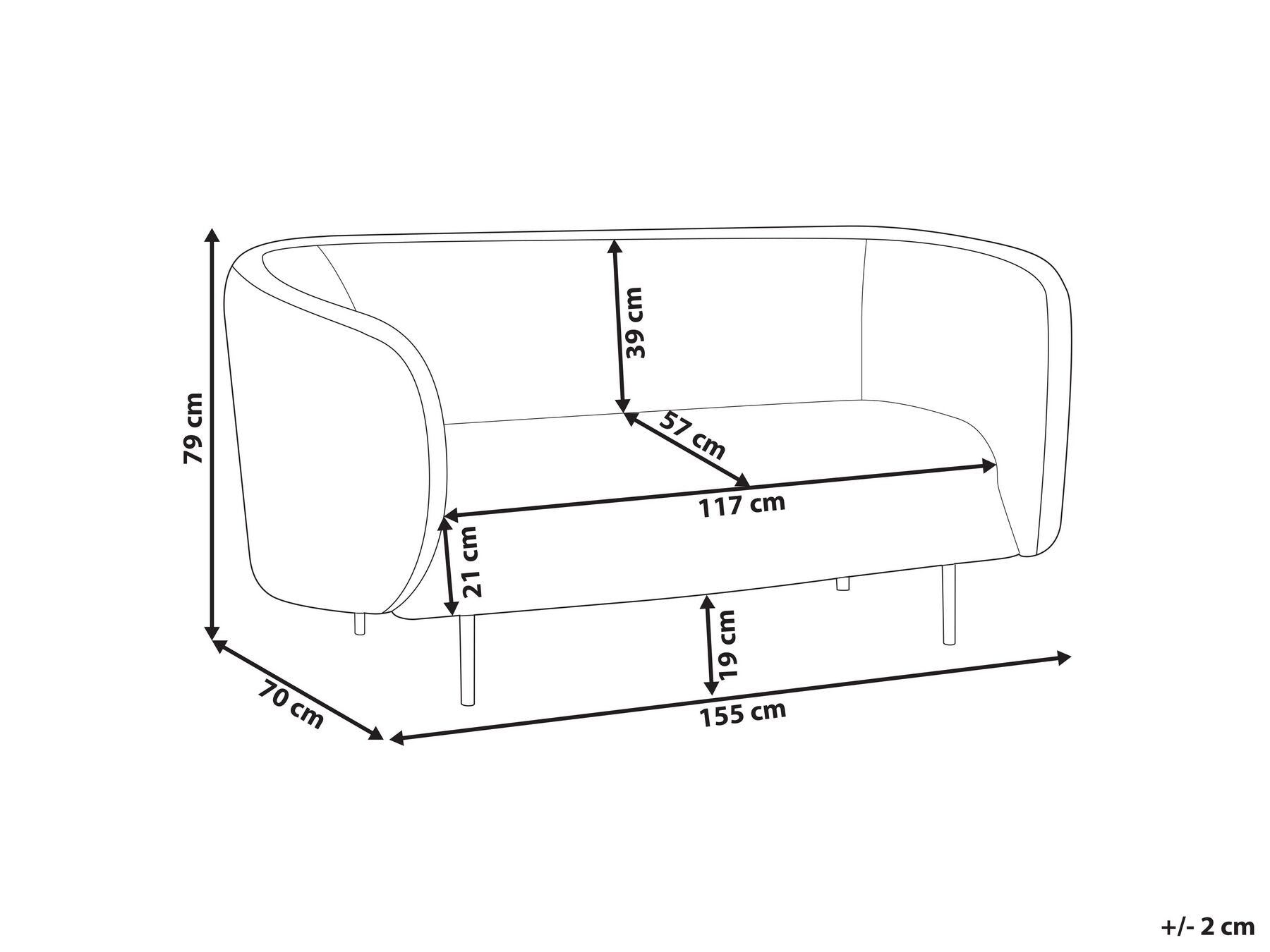 2 Seater Fabric Sofa Black and White LOEN
