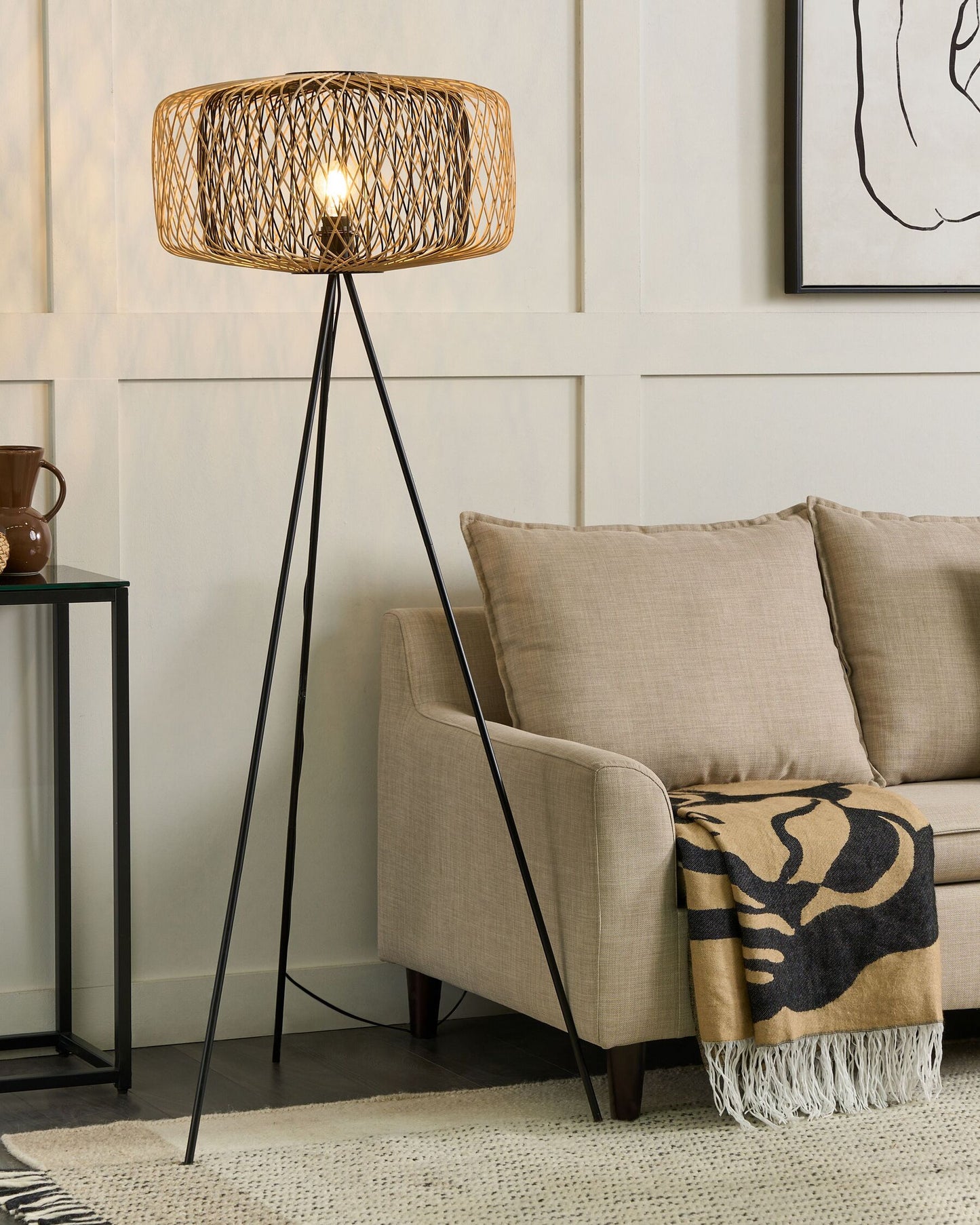 Right Hand Fabric Corner Sofa Light Beige ELVENES