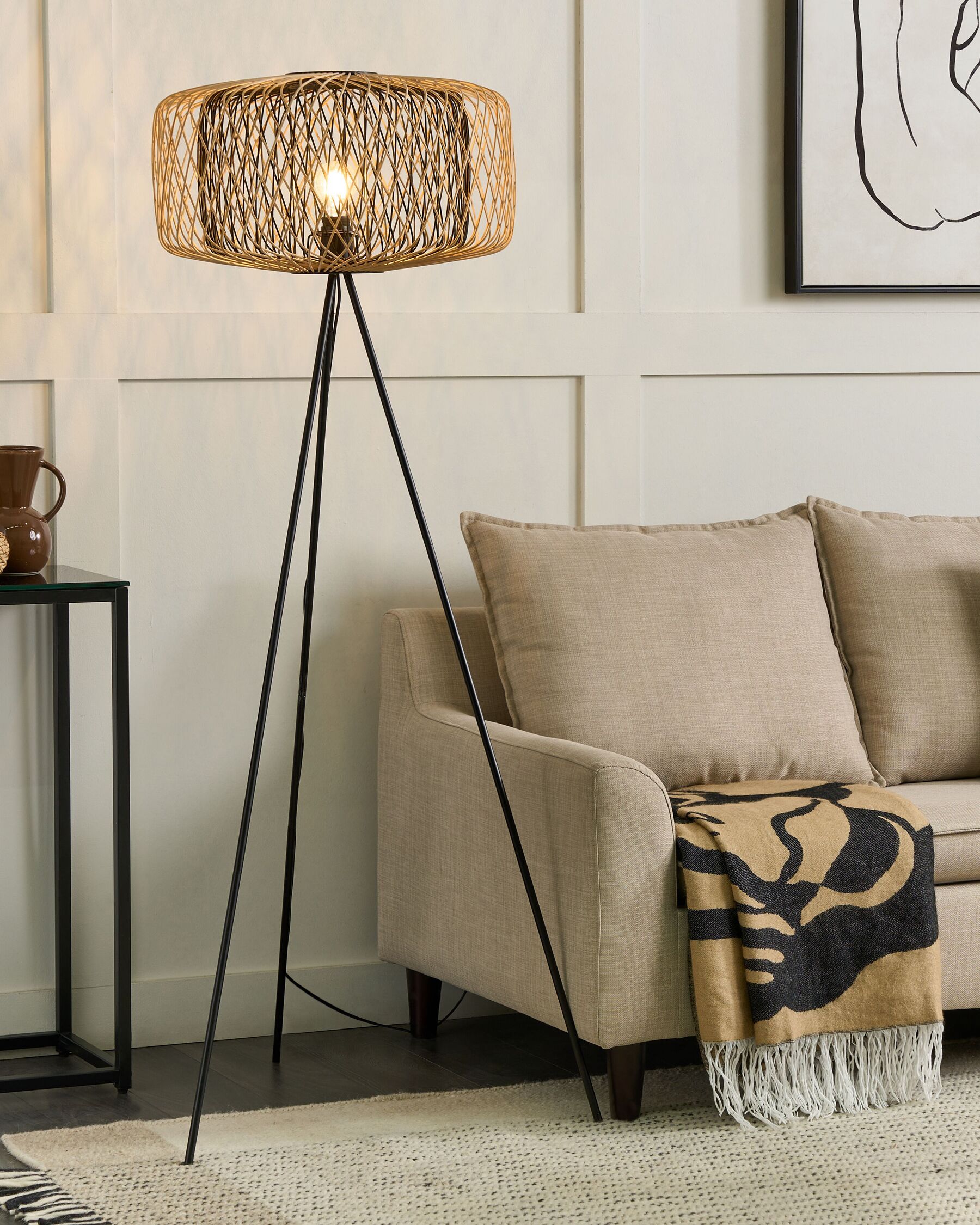 Right Hand Fabric Corner Sofa Light Beige ELVENES