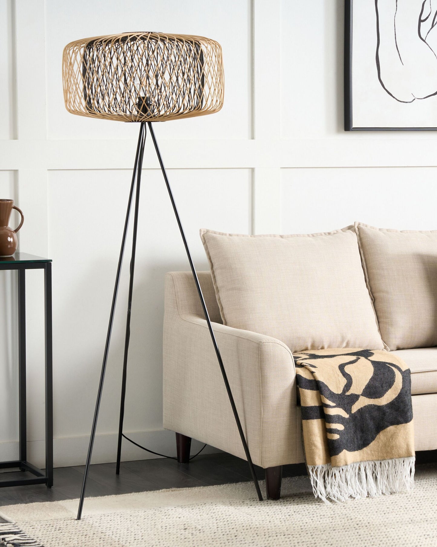 Right Hand Fabric Corner Sofa Light Beige ELVENES