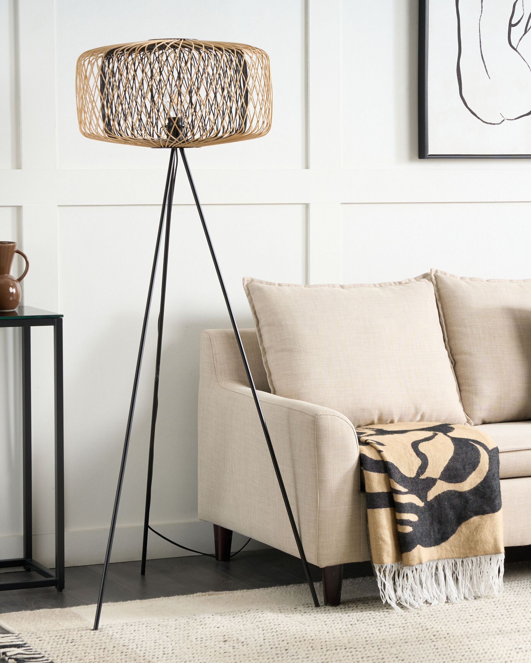 Right Hand Fabric Corner Sofa Light Beige ELVENES