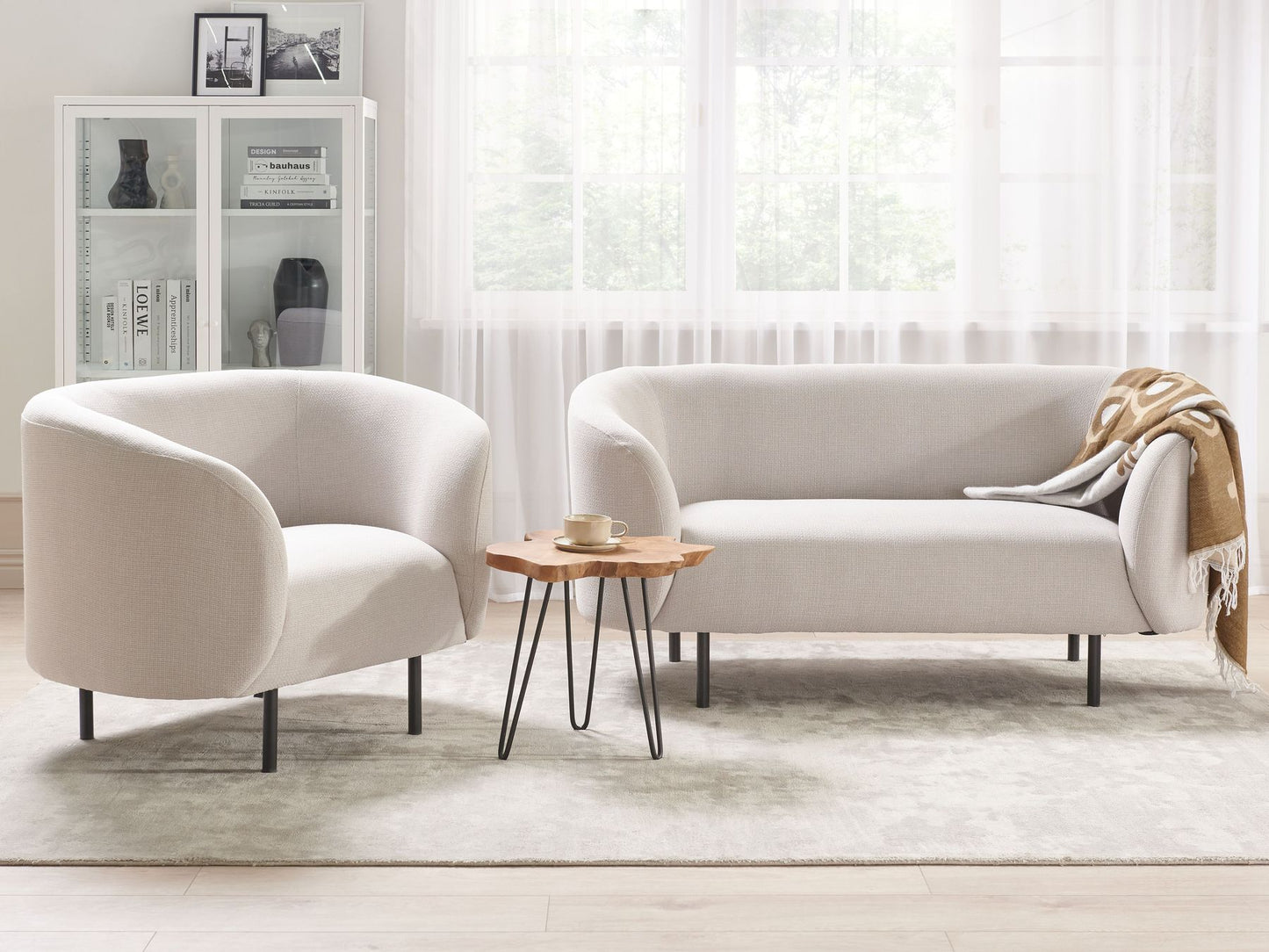 2 Seater Fabric Sofa Beige LOEN