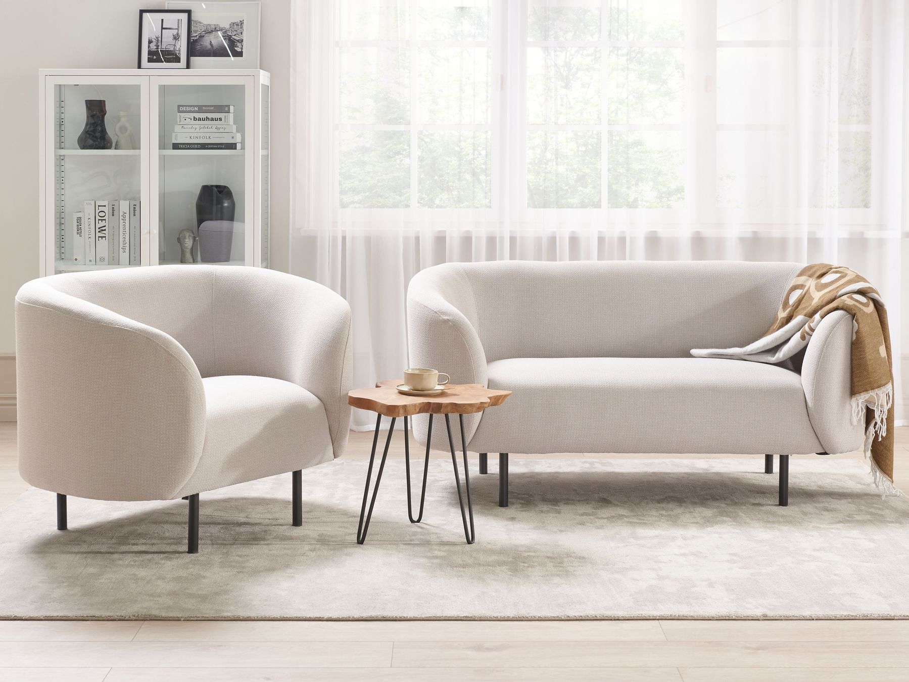 2 Seater Fabric Sofa Beige LOEN