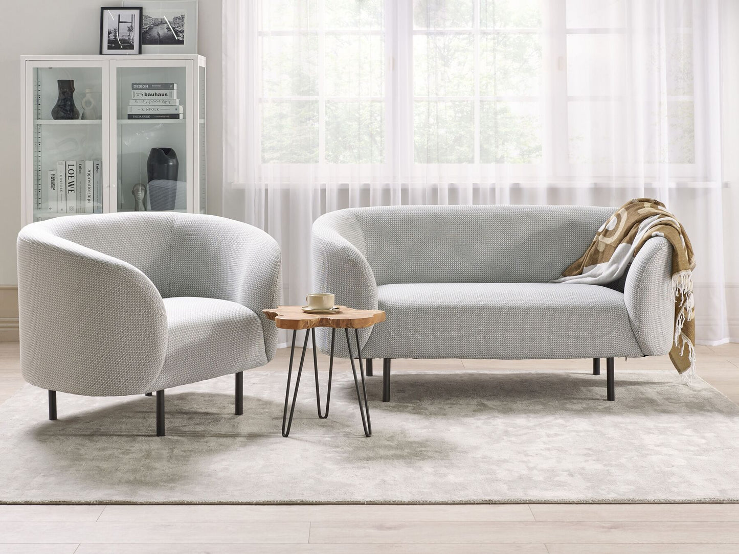 2 Seater Fabric Sofa Black and White LOEN