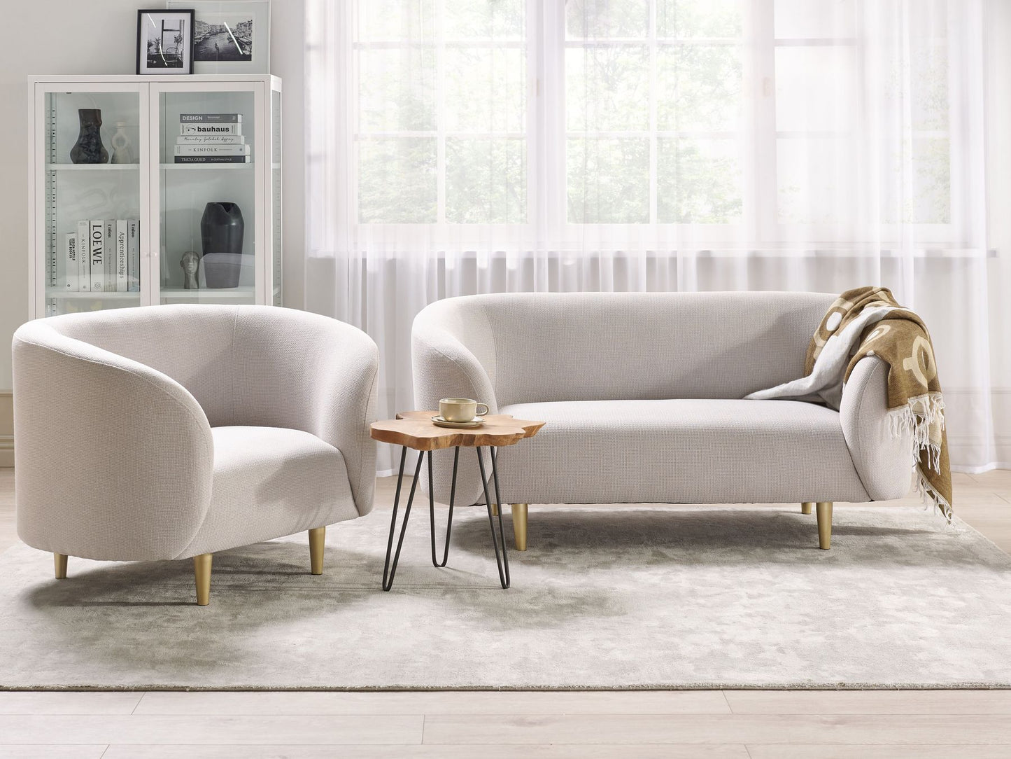 2 Seater Fabric Sofa Beige and Gold LOEN