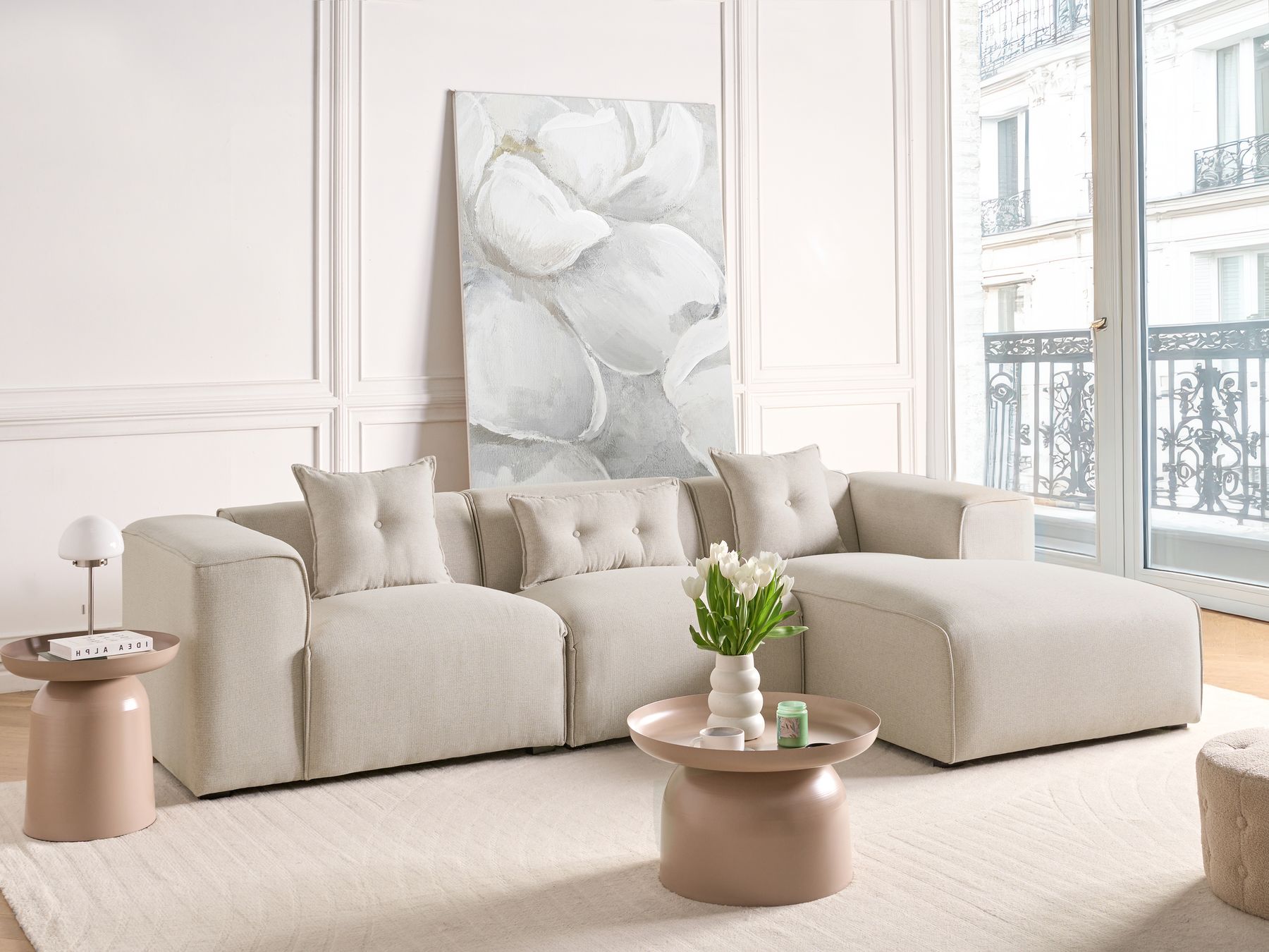 Left Hand Fabric Corner Sofa Light Beige DOLVA