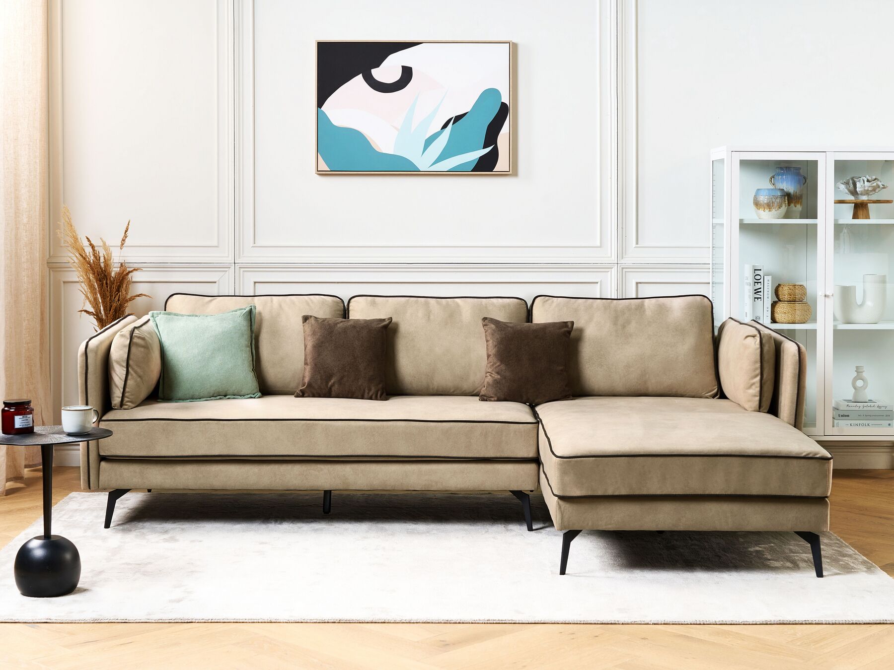 Left Hand Velvet Corner Sofa Beige ALTAN