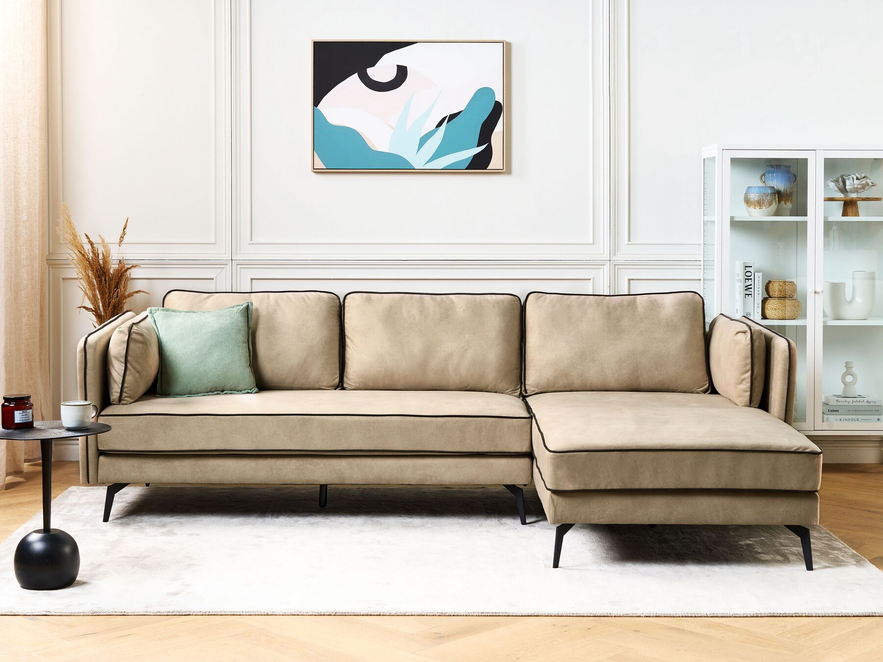 Left Hand Velvet Corner Sofa Beige ALTAN