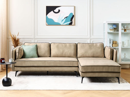 Left Hand Velvet Corner Sofa Beige ALTAN