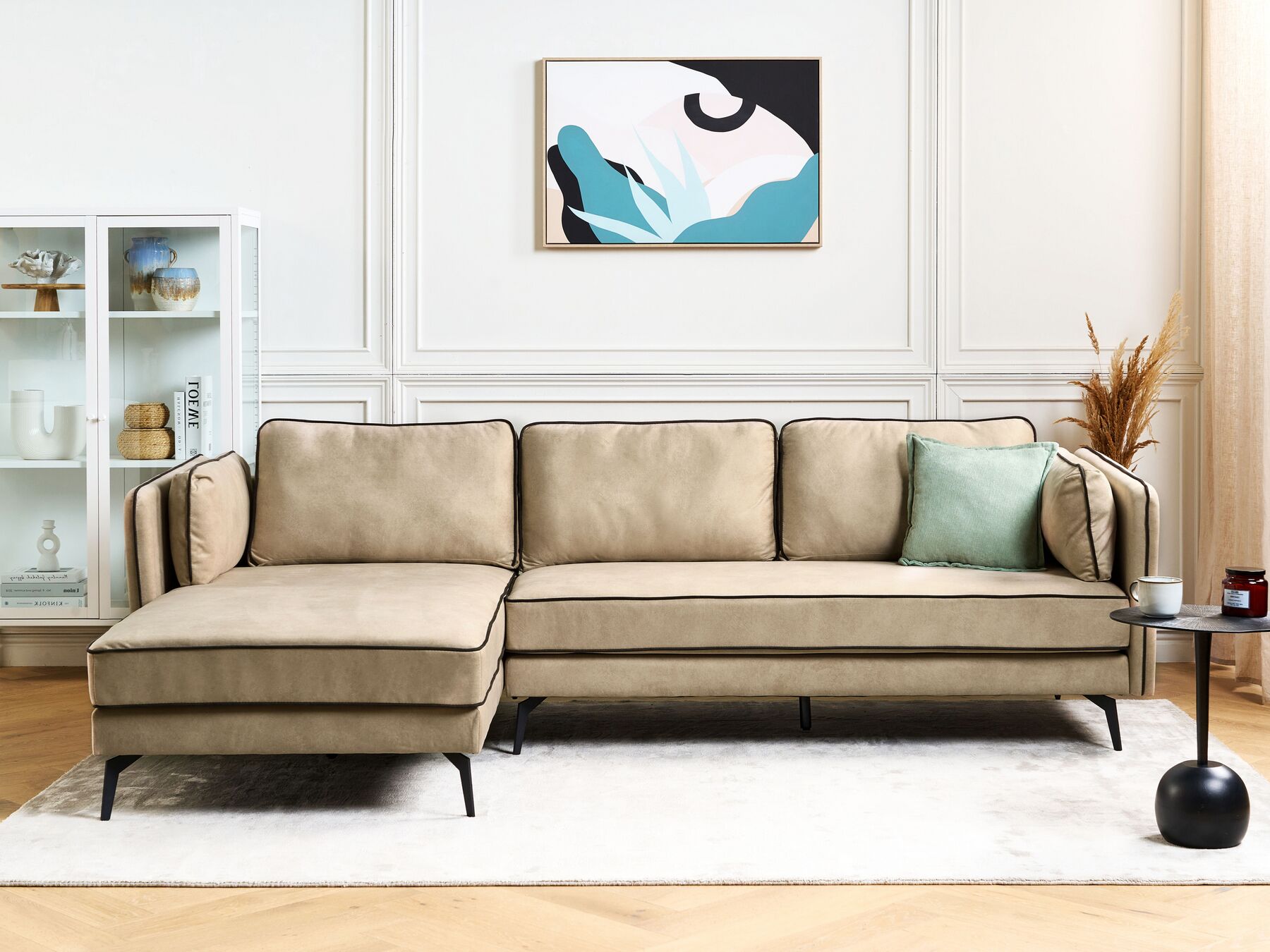 Right Hand Velvet Corner Sofa Beige ALTAN