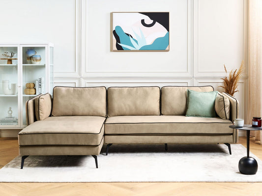 Right Hand Velvet Corner Sofa Beige ALTAN