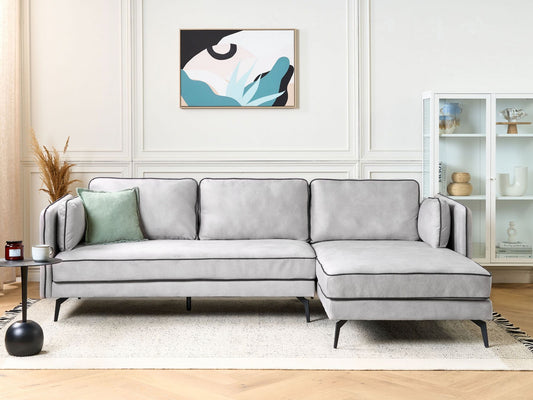 Left Hand Velvet Corner Sofa Light Grey ALTAN
