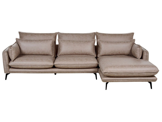 Left Hand Faux Suede Corner Sofa Light Brown GALLO