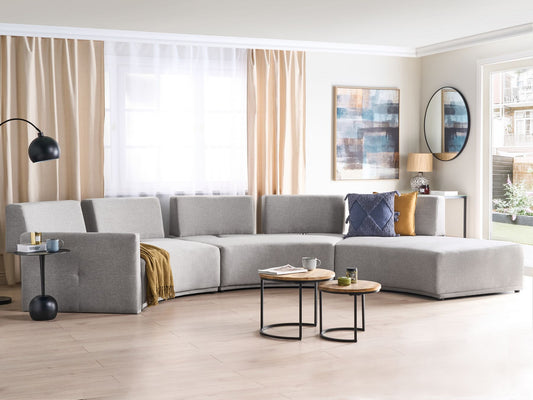 6 Seater Curved Linen Sofa Grey BOLEN